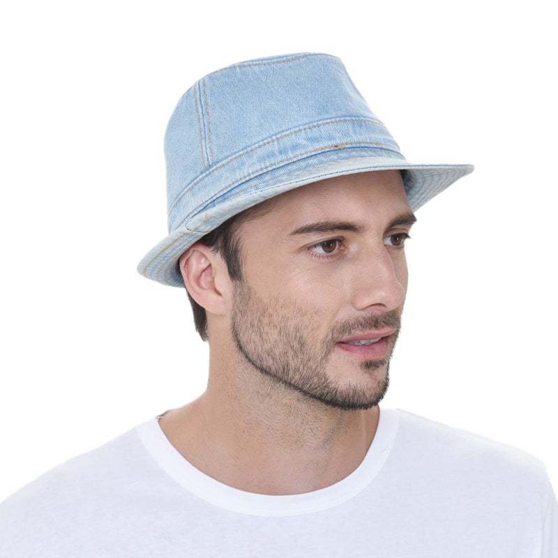 WITHMOONS Denim Bucket Hat Plain Stitch Washed Short Brim Packable Fedora Cap DW6646 (SkyBlue-L) - Image 1
